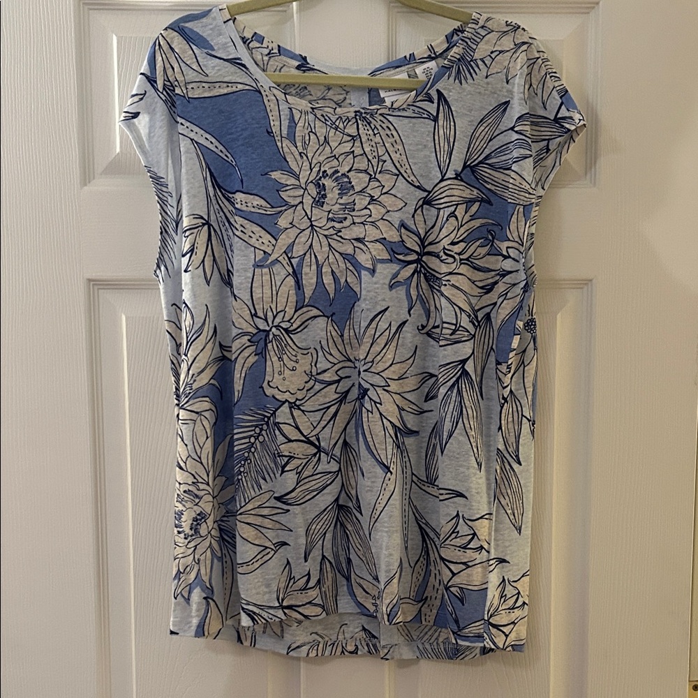 Halston Heritage Blue and White Floral Blouse